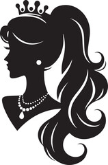 a black silhouette of a woman's head and neck.