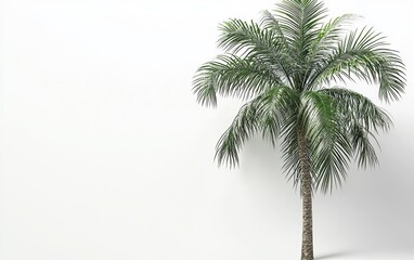 A lush palm tree with long, detailed fronds standing gracefully on a white canvas