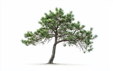 Obraz premium A majestic pine tree with sharp, defined needles and a textured trunk on a pristine white background