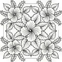 Obraz premium Hibiscus Flower Pattern Coloring Page - Printable Decorative Art