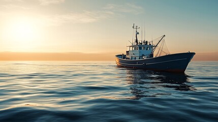 Obraz premium A large fishing boat sailing calmly through the open sea
