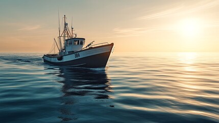 Fototapeta premium A large fishing boat sailing calmly through the open sea
