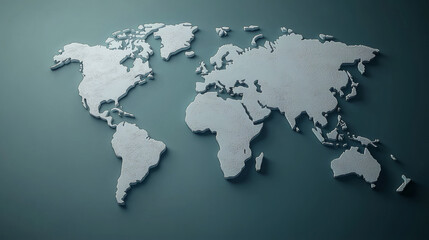 World Map: A simple yet powerful representation of our interconnected world, a 3D world map against a calming blue background. Perfect for representing global concepts and themes. 