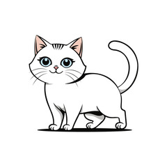 Cute cat concept. Adorable fluffy tabby white cat. Lovely kitten stands. Graphic element for sticker, card, book or t-shirt. Cartoon flat vector illustration isolated on white background