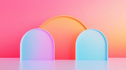 A vibrant abstract composition featuring pastel arches against a gradient background, creating a modern and playful aesthetic.