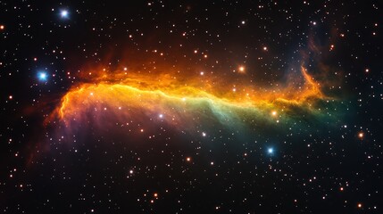 Fototapeta premium Cosmic Nebula: A Celestial Tapestry of Orange and Green Hues