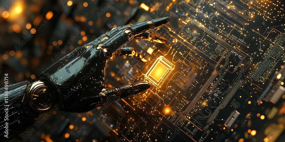 Poster robotic hand interacting with glowing circuit board. (6)