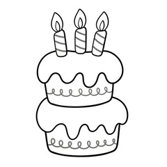 Birthday Cake Line Art Doodle Illustration