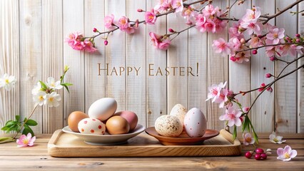 Japanese-Inspired Easter Scene with Cherry Blossoms. Perfect for: Easter, Japanese design lovers, Spring