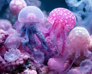 Stunning Pink and Purple Jellyfish Underwater Close Up Vibrant Marine Life Ocean Wildlife