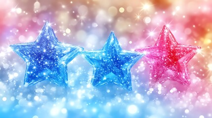 Three Sparkling Glitter Stars Festive Background