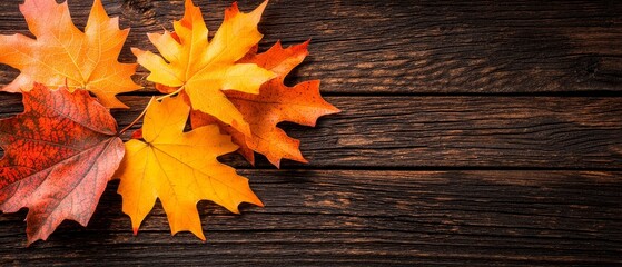 Autumn Fall Leaves on Rustic Wooden Background Thanksgiving Nature