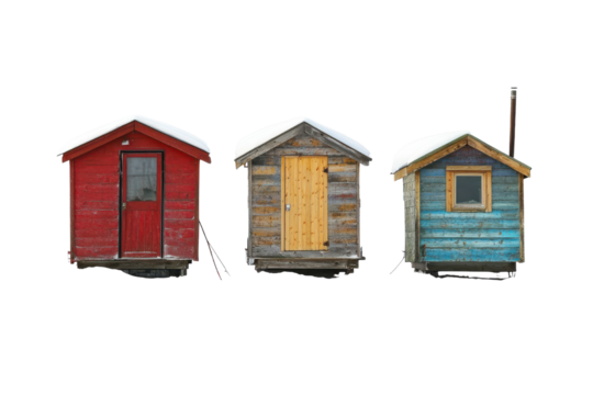 Ice Fishing Huts Isolated on transparent Background for Seasonal Recreation and Activities