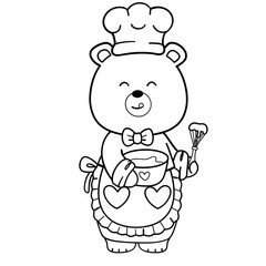 Adorable Chef Teddy Doodle Line Art Illustration