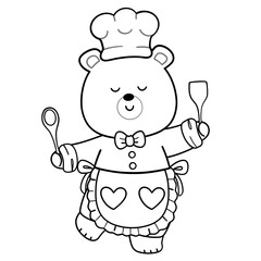 Adorable Chef Teddy Doodle Line Art Illustration