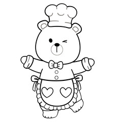 Adorable Chef Teddy Doodle Line Art Illustration