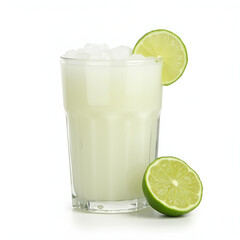 image of a glass of coconut water with a slice of lime