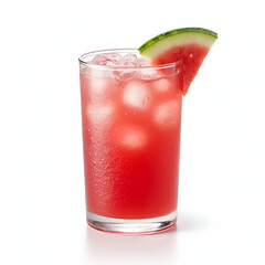 a high-quality detailed image of a glass of watermelon juice with ice cubes