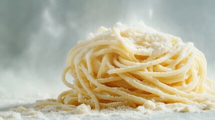 Authentic Italian Spaghetti Pile of Pasta with Powdered Sugar Perfect for Culinary Photography Food Styling and Restaurant Marketing High Quality Stock Image for Food Lovers