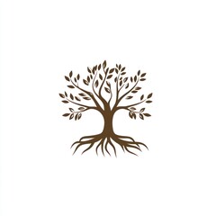 Brown Tree with Extensive Roots and Leaves