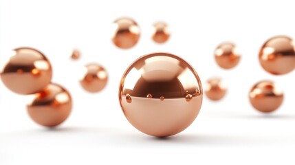 Floating copper spheres on white background.