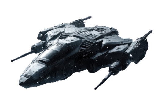 Futuristic Intergalactic Spaceship Flying Through Colorful Star Cluster in Space