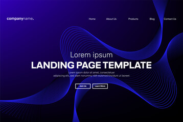 Abstract modern technology Landing page template, flowing line digital technology, smooth particle wave, big data techno design concept background wallpaper, Annual reports, flyer, poster, cover. EPS