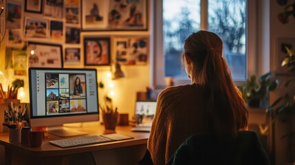 A remote worker attending a video meeting, showing a family-friendly home office setup illustrations