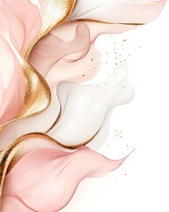 Abstract Pink Gold and White Fluid Art Elegant Swirls and Glittering Texture Design