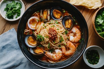 Jjampong is a Korean seafood noodle dish served in soup