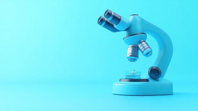 Light blue microscope on a light blue background, ready for examination.
