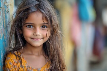 Obraz premium Portrait of a young girl with messy hair standing in soft natural light
