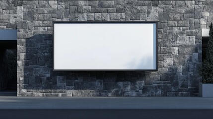 Mock-up of an empty billboard. The background is a modern minimalist stone building dark stone.