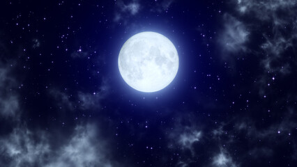 moon and starry night sky with clouds meditation background,glowing and shiny stars relaxing social media design element	