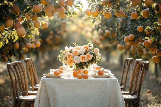 Decorated table for a fancy banquet outdoors