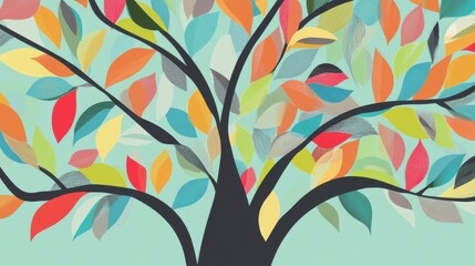 A Vibrant Abstract Tree of Life with Colorful Leaves, a Modern Artistic Creation for Home Decor