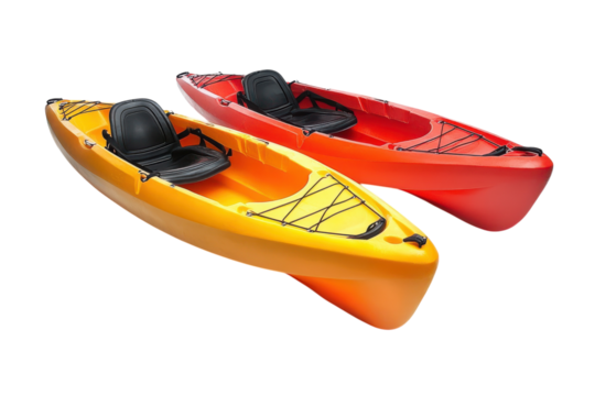 Colorful kayaks isolated on a transparent background perfect for recreational water activities