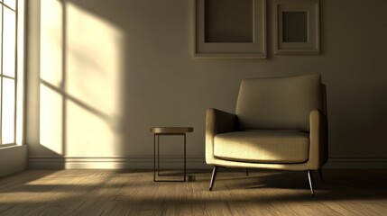 Fototapeta premium Serene Interior: Armchair bathed in Sunlight