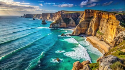 rugged coastline with towering cliffs and turquoise sea, coastal scenery, cliffs, coastal scenery