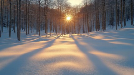 Magical Winter Sunset in a Snow Covered Forest