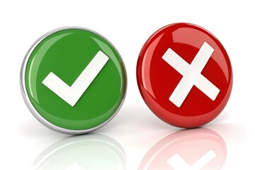 Obraz premium Check mark icon button set. Check box icon with right and wrong buttons and yes or no checkmark icons in green tick box and red cross. Isolated checkmark symbol, right and wrong sign concept. 
