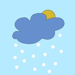 Illustration of blue clouds with raindrops.