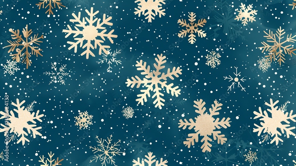 Fototapete golden snowflakes are shown in close-up on a blue background that is studio-clean, with enough of ro