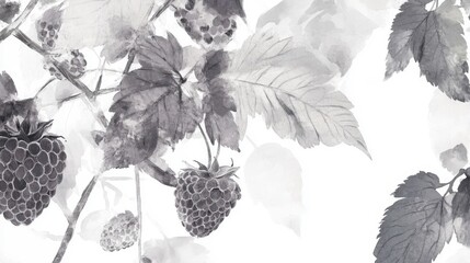 Naklejka premium Monochromatic Raspberry Illustration: A Detailed Botanical Watercolor Art