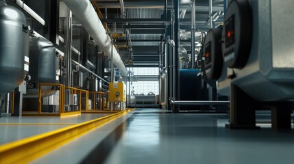 Obraz premium Industrial Interior View of Modern Factory Machinery and Equipment