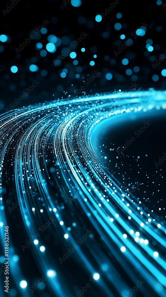 Poster Abstract light trails swirling in dark space. Possible use Background for technology presentation