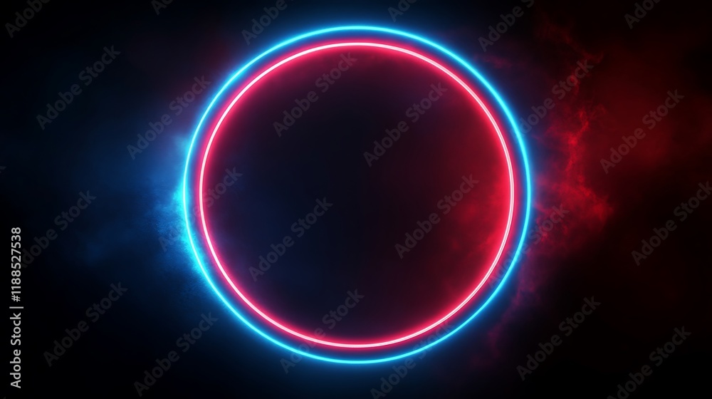 Aufkleber Neon circle, glowing frame, abstract background. Possible use stock photo