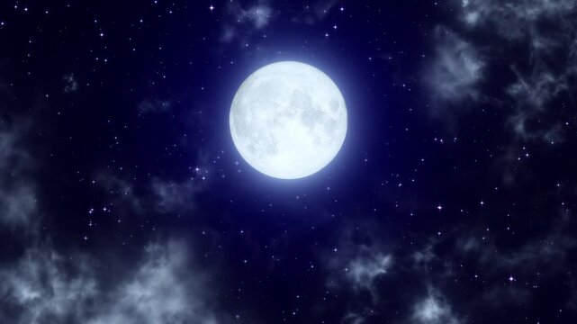 moon and starry night sky with clouds meditation motion background,glowing and shiny stars relaxing social media design element