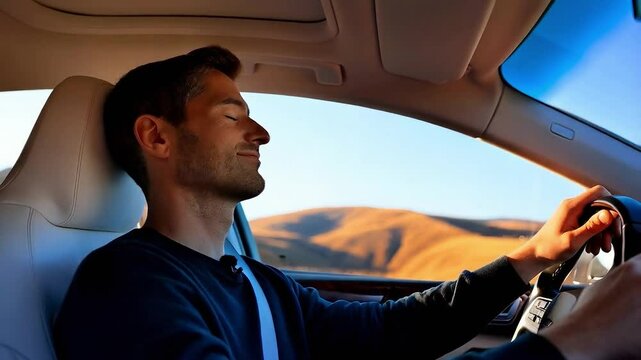 Man Falling Asleep While Driving