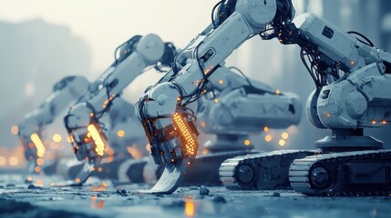 Fototapeta premium Futuristic Robotic Arms in Industrial Setting